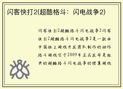 闪客快打2(超酷格斗：闪电战争2)